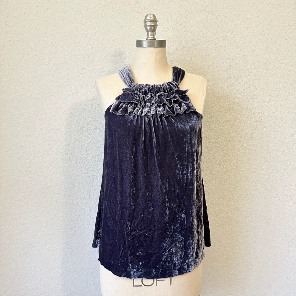 SUNDANCE Tank Top Purple Velvet Silk Blend Ruffled Neck Sleeveless